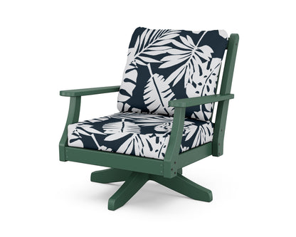 Country Living Wovendale Deep Seating Swivel Chair in Green / Leaf Marine Indigo