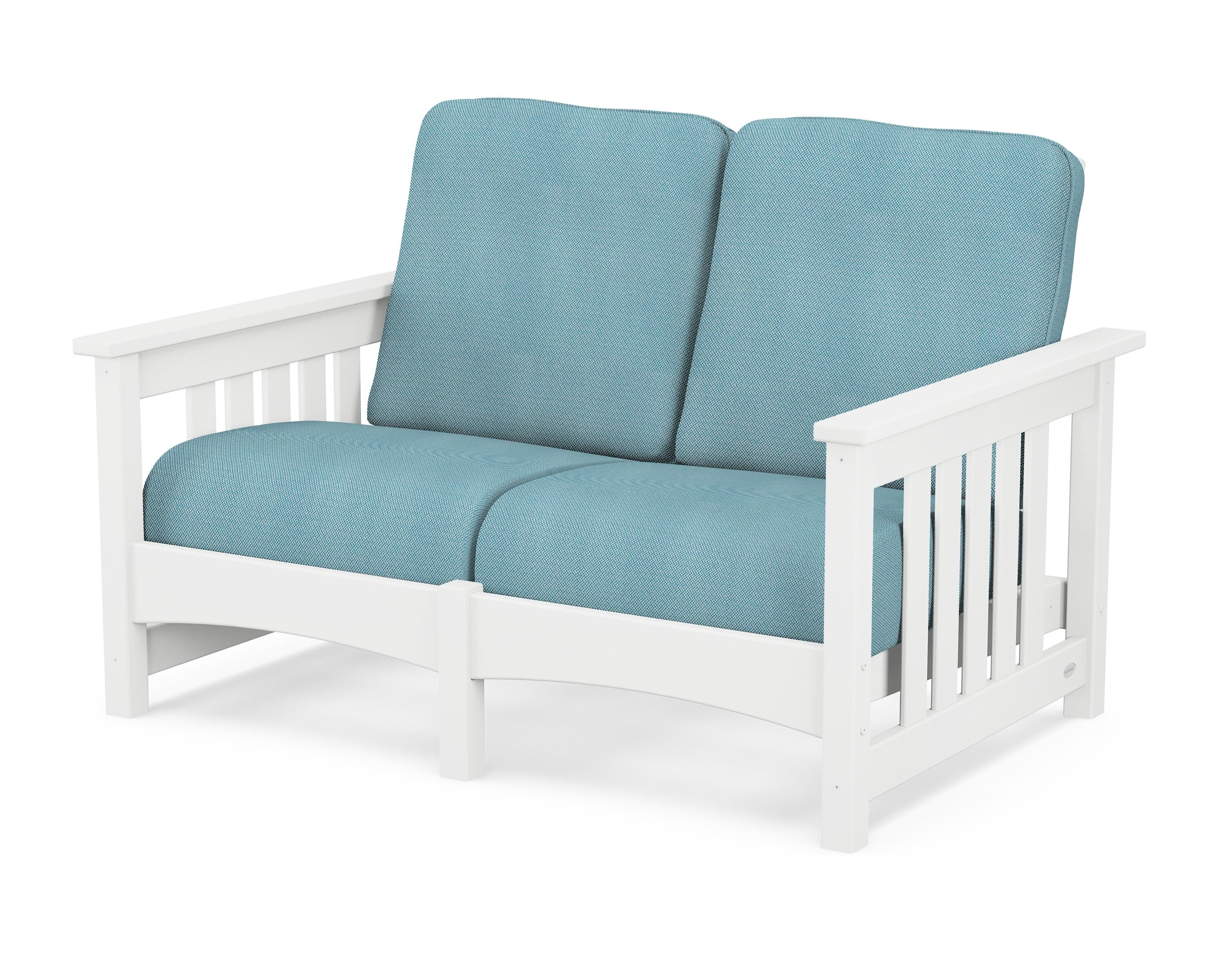 POLYWOOD® Club Mission Loveseat in White / Lattice Sky Blue