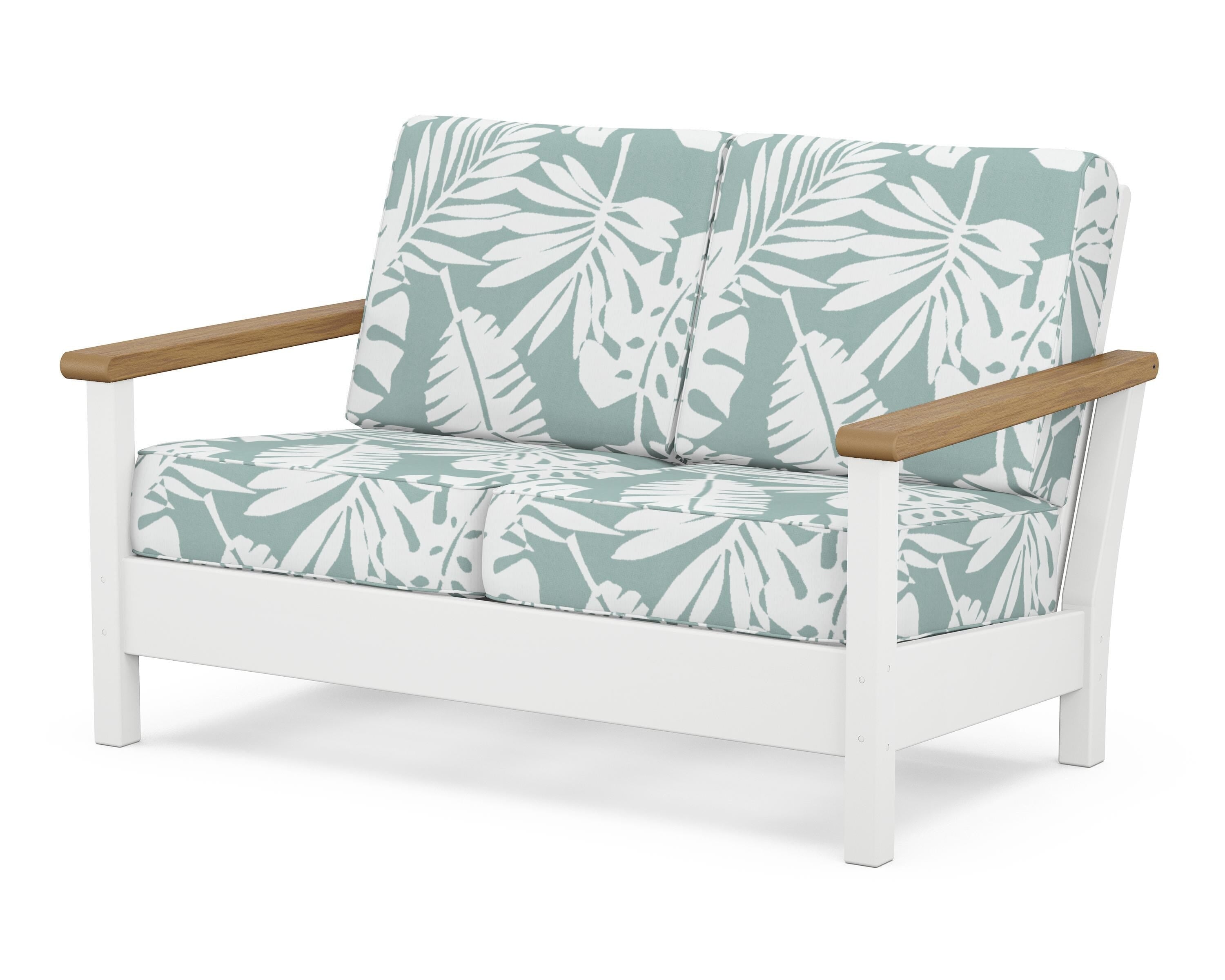 POLYWOOD® Harbour Deep Seating Loveseat in White / Natural / Leaf Glacier Spa