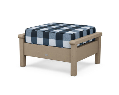 POLYWOOD® Harbour Deep Seating Ottoman in Vintage Sahara / Buffalo Plaid Marine Indigo