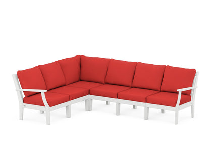 POLYWOOD® Braxton Modular 6-Piece Deep Seating Set in White / Crimson Linen