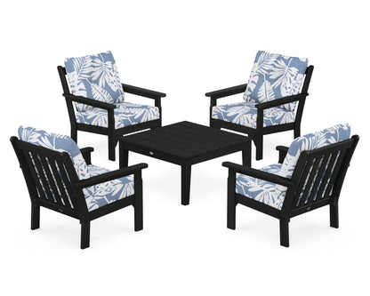 POLYWOOD® Vineyard 5-Piece Deep Seating Conversation Set in Black / Leaf Sky Blue