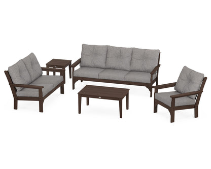 POLYWOOD® Vineyard 5 Piece Deep Seating Set in Mahogany / Grey Mist
