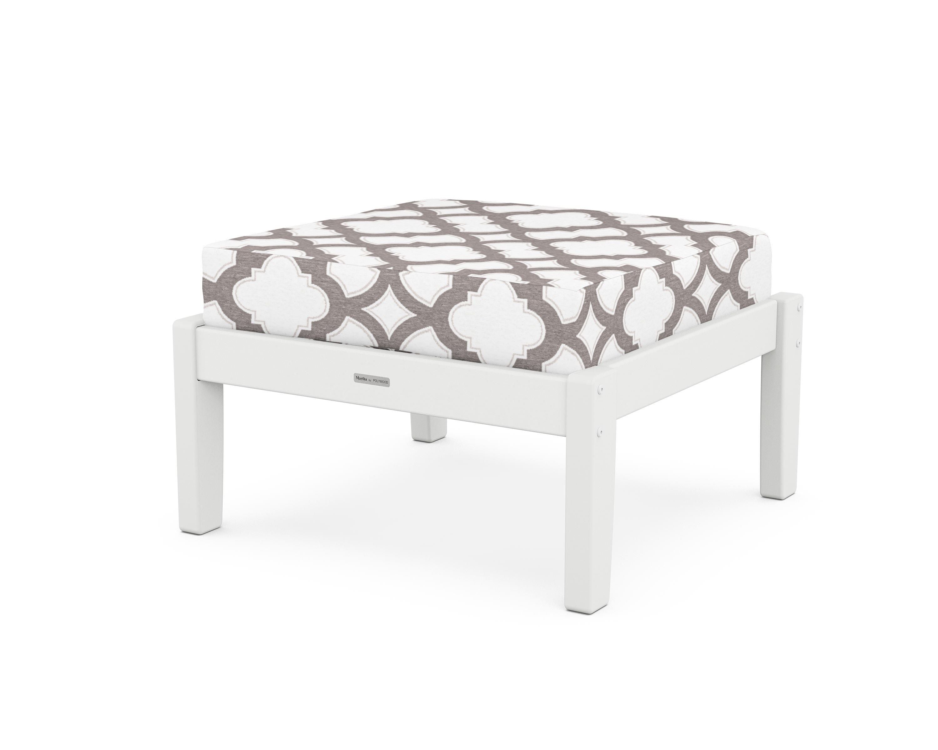 Martha Stewart by POLYWOOD® Chinoiserie Deep Seating Ottoman in White / Trellis Grey Mist