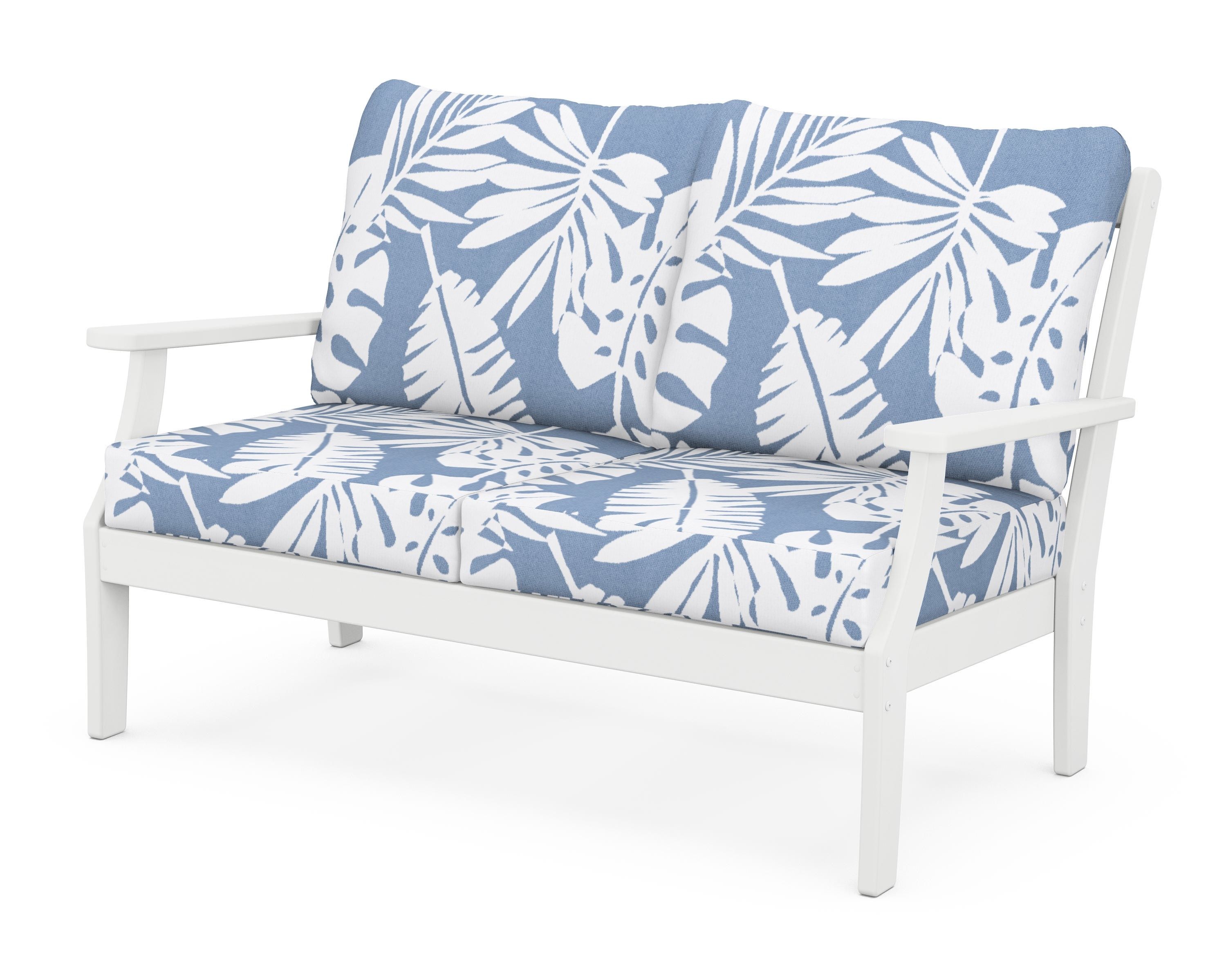 POLYWOOD® Braxton Deep Seating Loveseat in White / Leaf Sky Blue