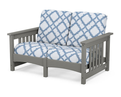 POLYWOOD® Club Mission Loveseat in Slate Grey / Trellis Sky Blue