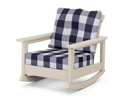 POLYWOOD® Prescott Deep Seating Rocking Chair in Sand / Buffalo Plaid Navy