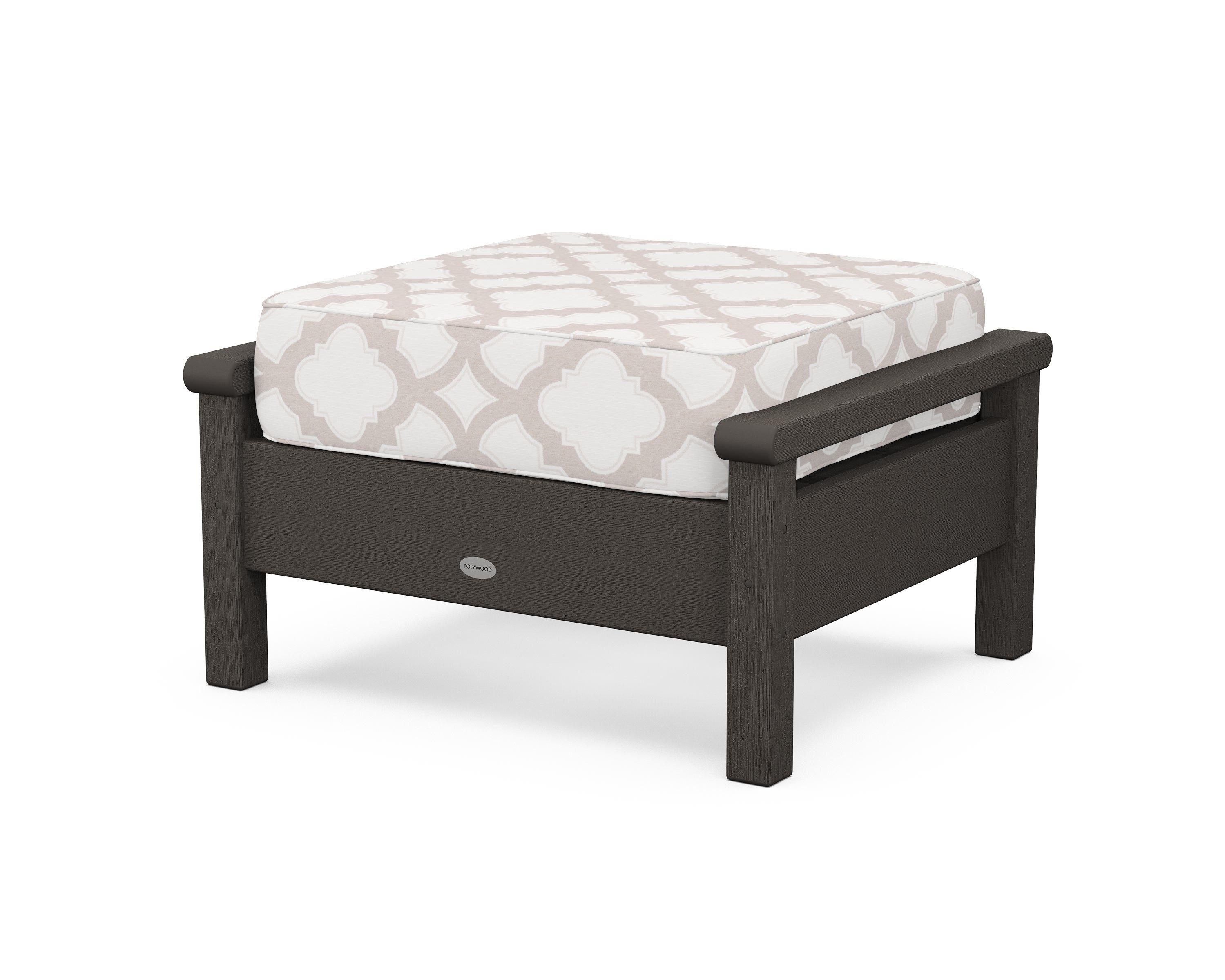POLYWOOD® Harbour Deep Seating Ottoman in Vintage Coffee / Trellis Dune Burlap