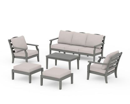 Draper James™ by  POLYWOOD® Savannah 6-Piece Lounge Sofa Set in Slate Grey / Dune Burlap