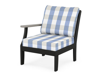 POLYWOOD® Braxton Modular Left Arm Chair in Black / Driftwood / Buffalo Plaid Sky Blue