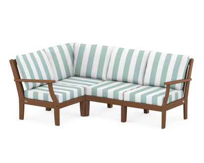 POLYWOOD® Braxton Modular 4-Piece Deep Seating Set in Teak / Cabana Stripe Glacier Spa