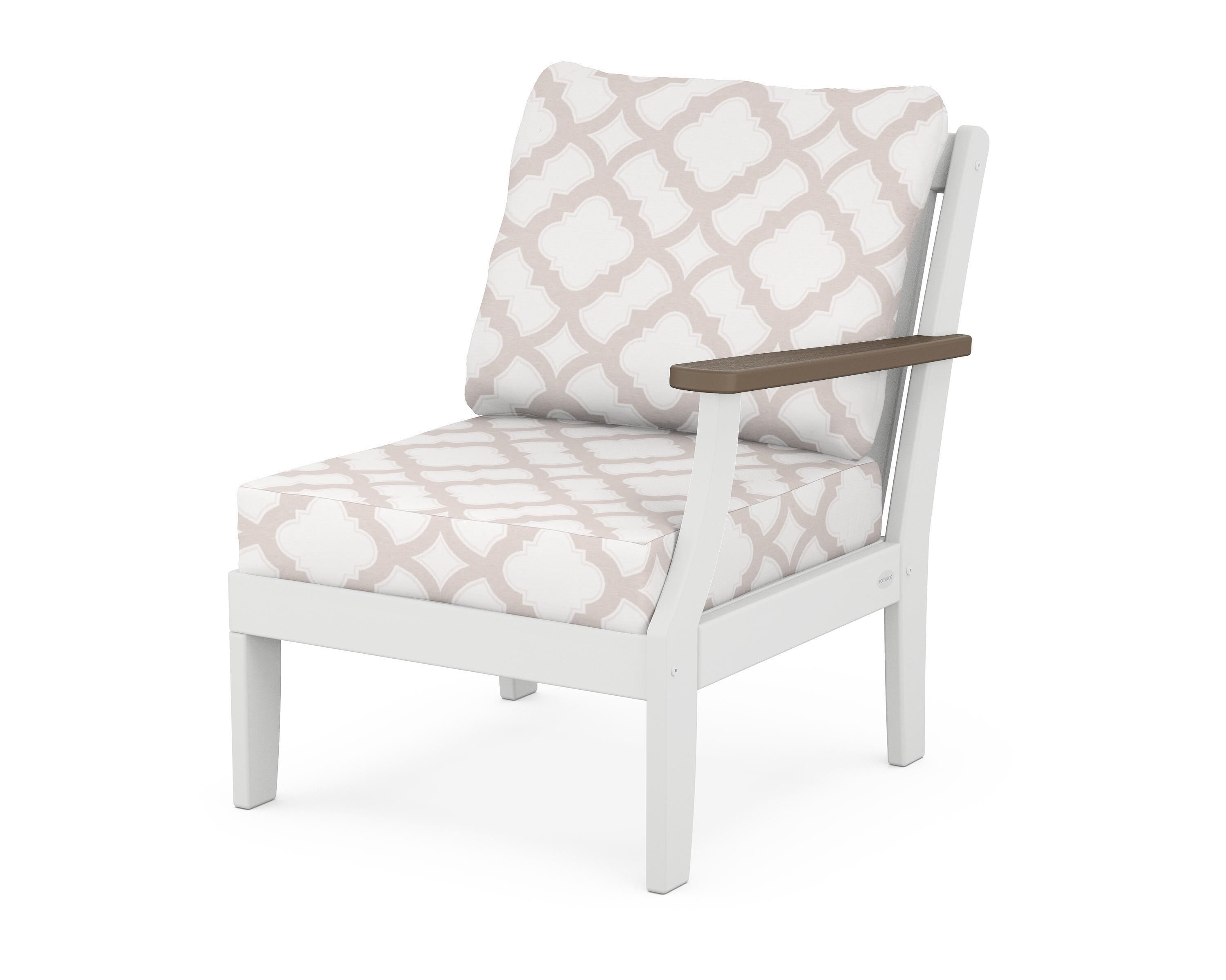 POLYWOOD® Braxton Modular Right Arm Chair in White / Kona / Trellis Dune Burlap