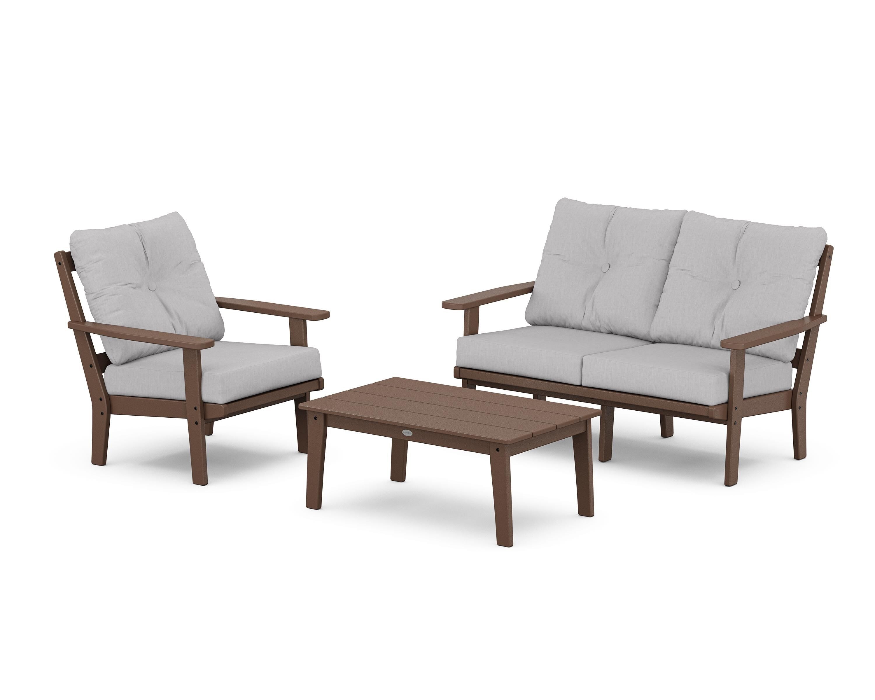 POLYWOOD® Oxford 3-Piece Deep Seating Set with Loveseat in Mahogany / Granite