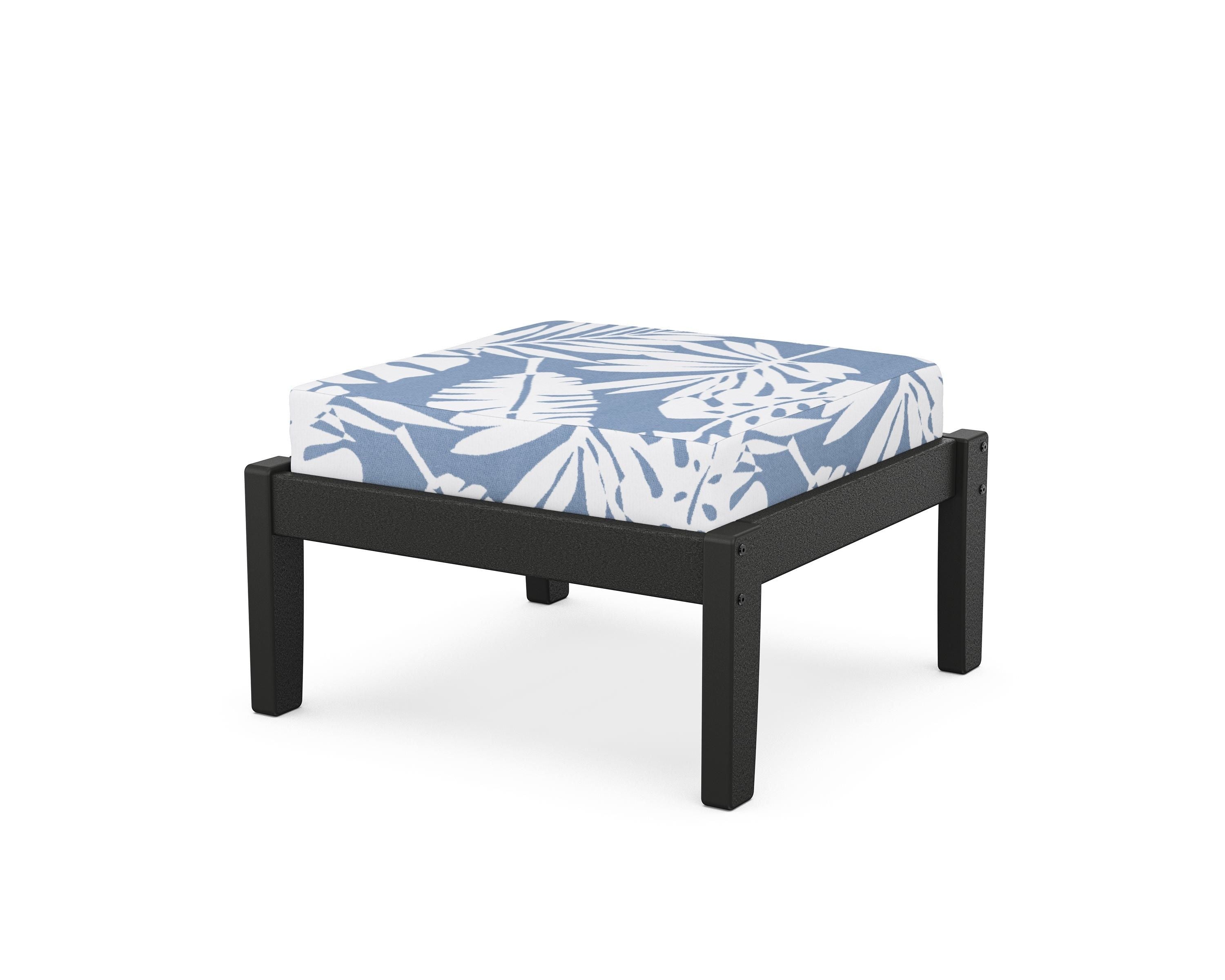 Unbranded Deep Seating Ottoman in Black / Leaf Sky Blue