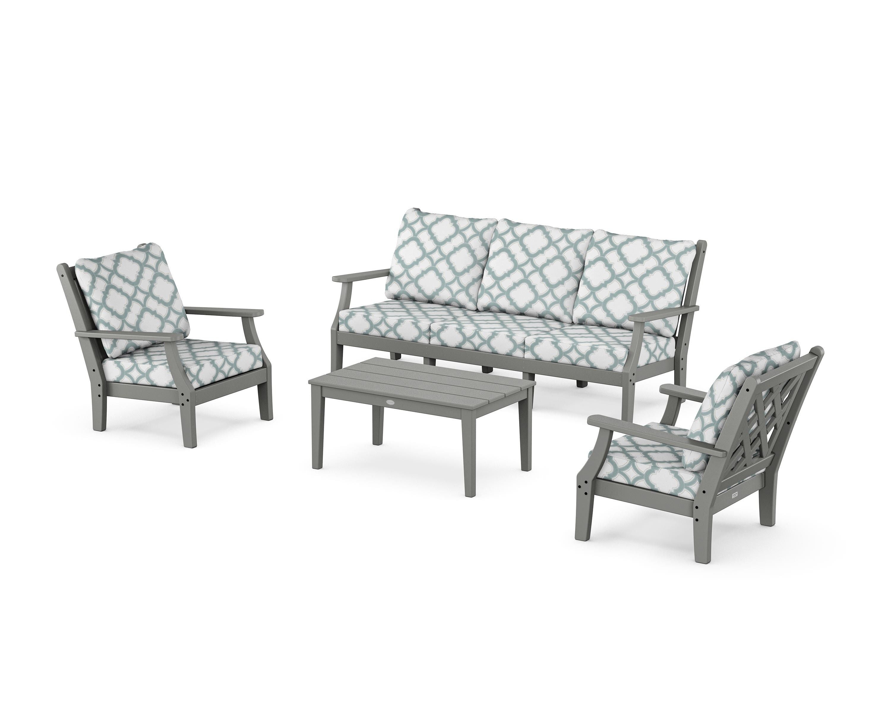 Country Living Wovendale 4-Piece Deep Seating Set with Sofa in Slate Grey / Trellis Glacier Spa