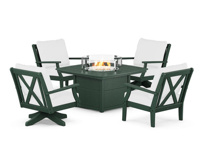 POLYWOOD® Braxton 5-Piece Deep Seating Set with Fire Table in Green / Natural