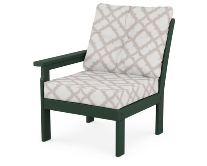 POLYWOOD® Vineyard Modular Left Arm Chair in Green / Trellis Dune Burlap