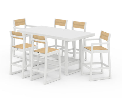 POLYWOOD® EDGE Sling 7-Piece Bar Table Set in White / Dupioni Apricot Sling
