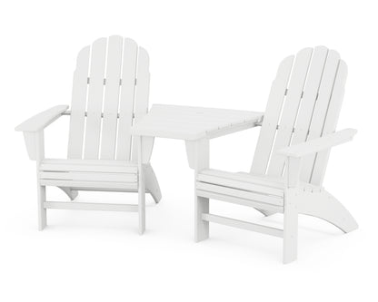 POLYWOOD® Vineyard 3-Piece Curveback Adirondack Set with Angled Connecting Table in White