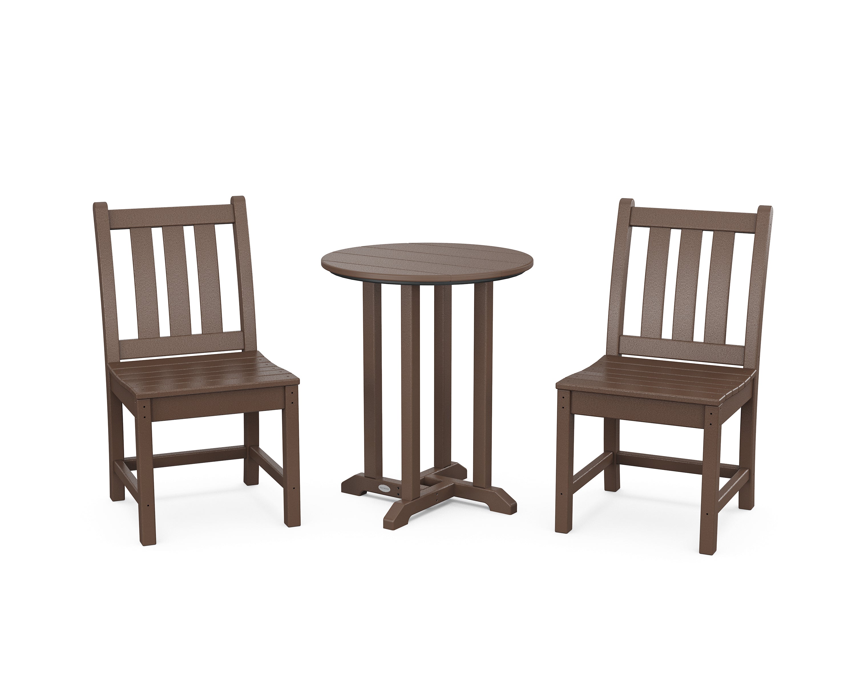 POLYWOOD® Traditional Garden Side Chair 3-Piece Round Bistro Dining Set in Mahogany