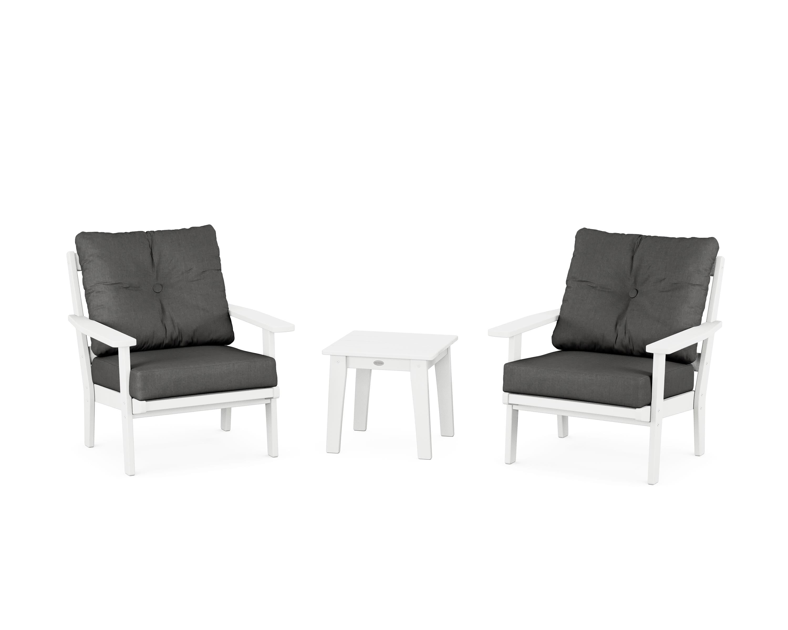 POLYWOOD® Prairie 3-Piece Deep Seating Set in White / Spectrum Carbon