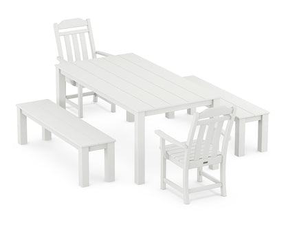 Country Living Cottage 5-Piece Parsons Dining Set with Benches in White