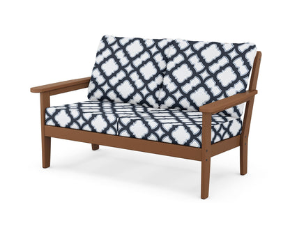 Country Living Cottage Deep Seating Loveseat in Teak / Trellis Marine Indigo