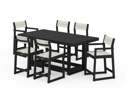 POLYWOOD® EDGE Sling 7-Piece Counter Table Set in Black / Parchment Sling
