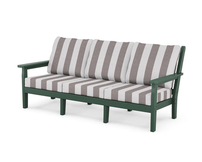 POLYWOOD® Chippendale Deep Seating Sofa in Green / Cabana Stripe Grey Mist