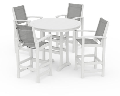 POLYWOOD® Coastal 5-Piece Nautical Trestle Bar Set in White / Metallic Sling