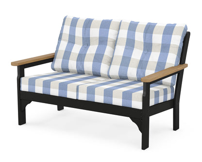 POLYWOOD® Vineyard Deep Seating Loveseat in Black / Natural / Buffalo Plaid Sky Blue