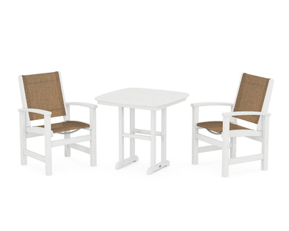 POLYWOOD® Coastal 3-Piece Dining Set in White / Burlap Sling