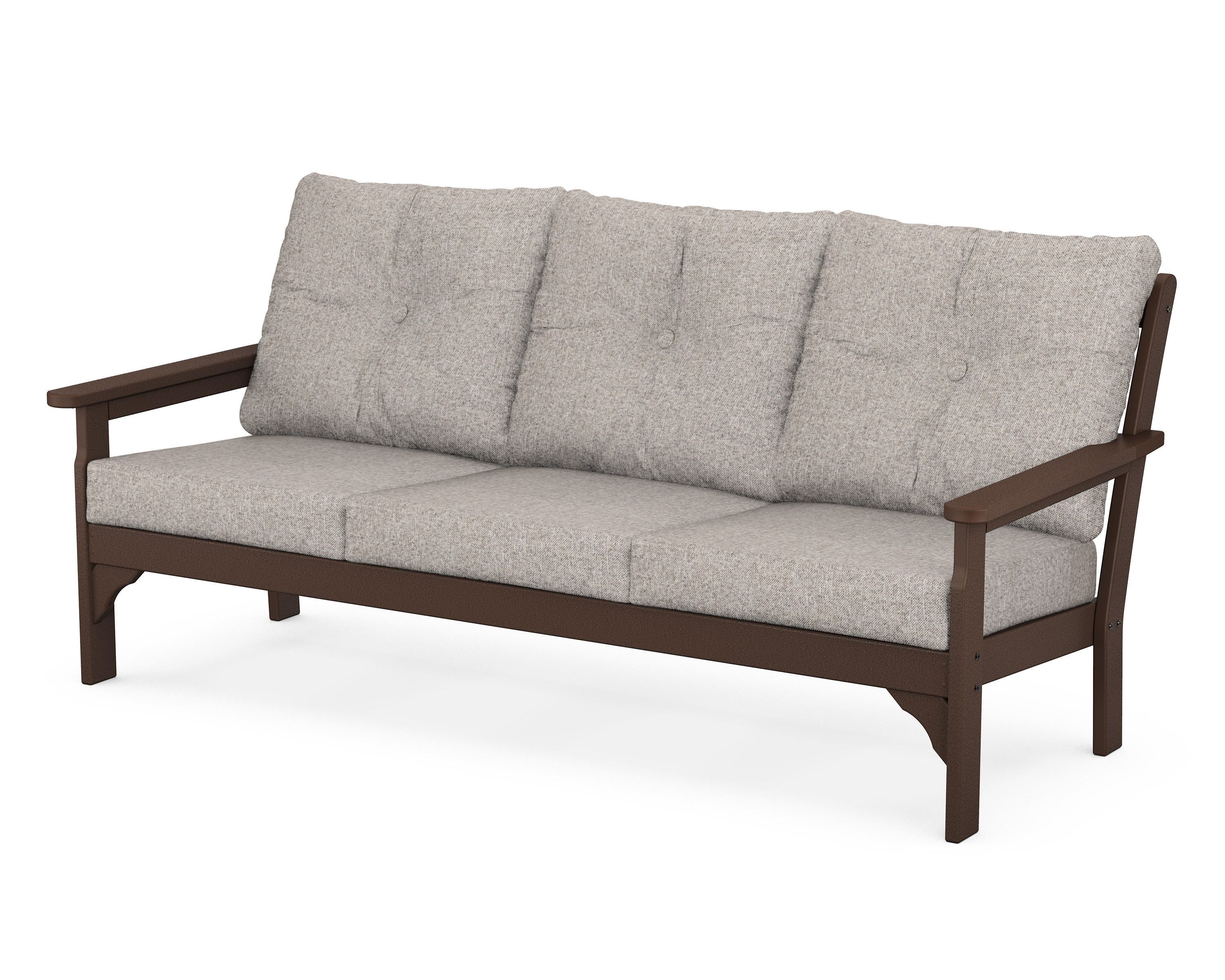 POLYWOOD® Vineyard Deep Seating Sofa in Mahogany / Weathered Tweed