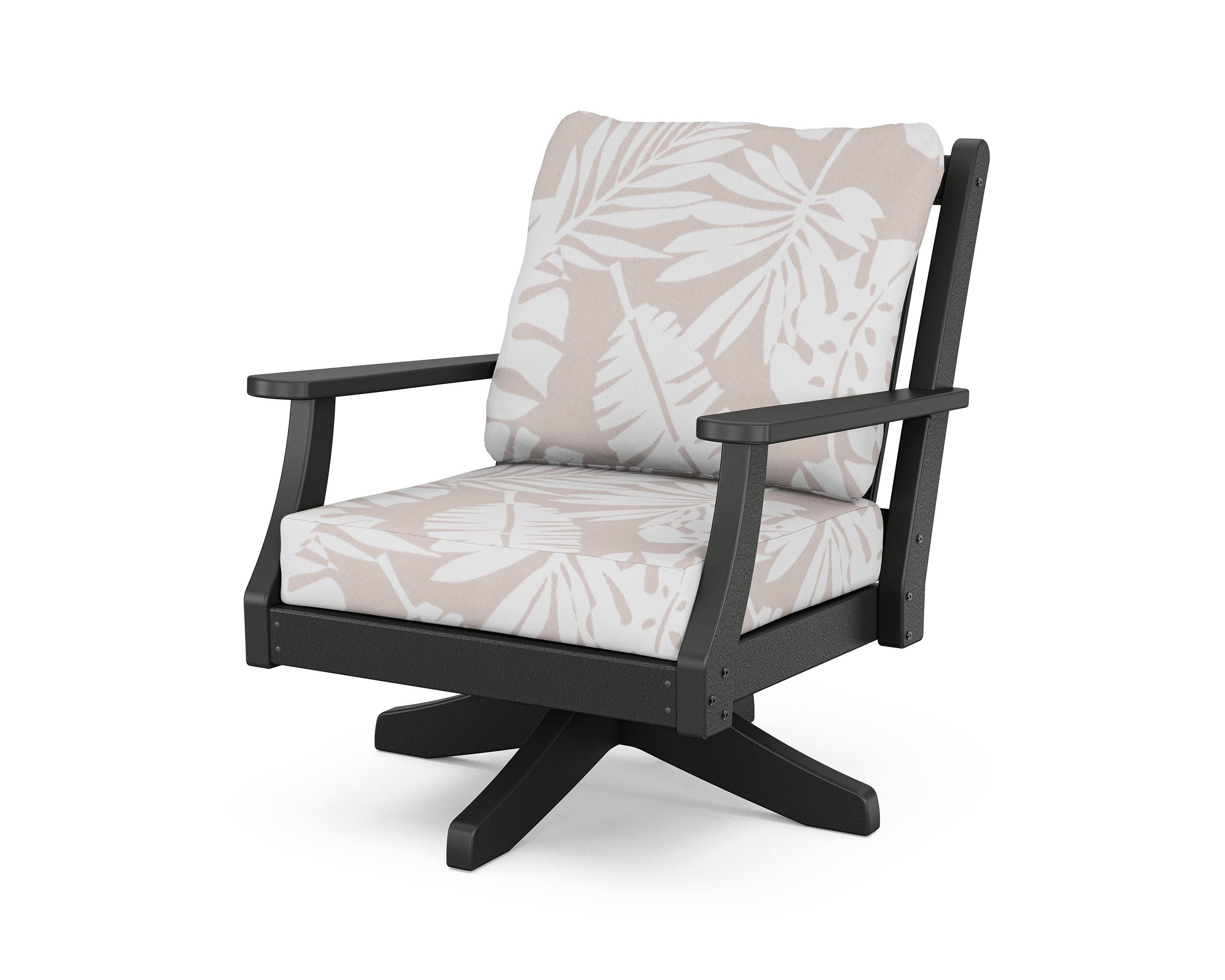 Country Living Wovendale Deep Seating Swivel Chair in Black / Leaf Dune Burlap
