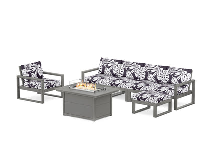 POLYWOOD® EDGE Sectional Lounge and Fire Pit Set in Slate Grey / Leaf Navy