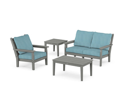 POLYWOOD® Chippendale 4-Piece Deep Seating Set in Slate Grey / Lattice Sky Blue