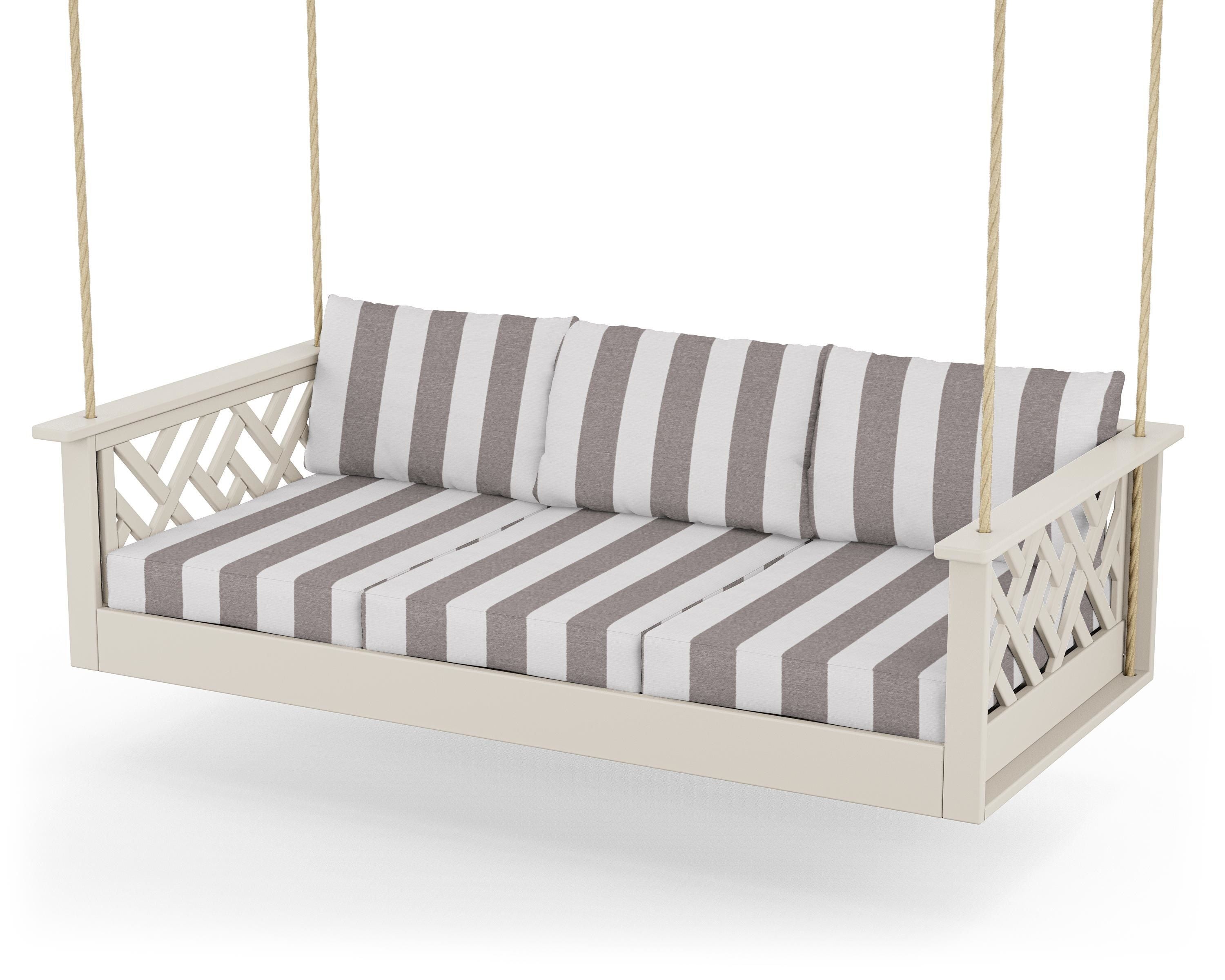 POLYWOOD® Chippendale Daybed Swing in Sand / Cabana Stripe Grey Mist