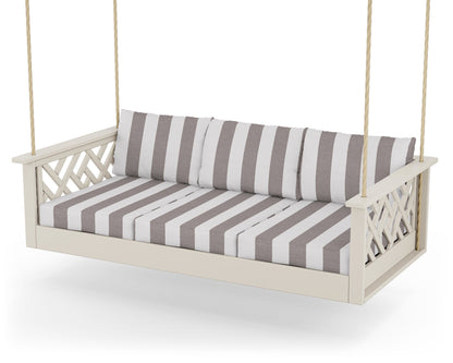 POLYWOOD® Chippendale Daybed Swing in Sand / Cabana Stripe Grey Mist