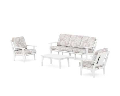 POLYWOOD® Prairie 4-Piece Deep Seating Set with Sofa in White / Leaf Dune Burlap