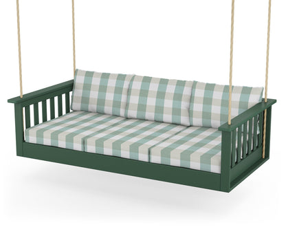 POLYWOOD® Vineyard Daybed Swing in Green / Buffalo Plaid Glacier Spa