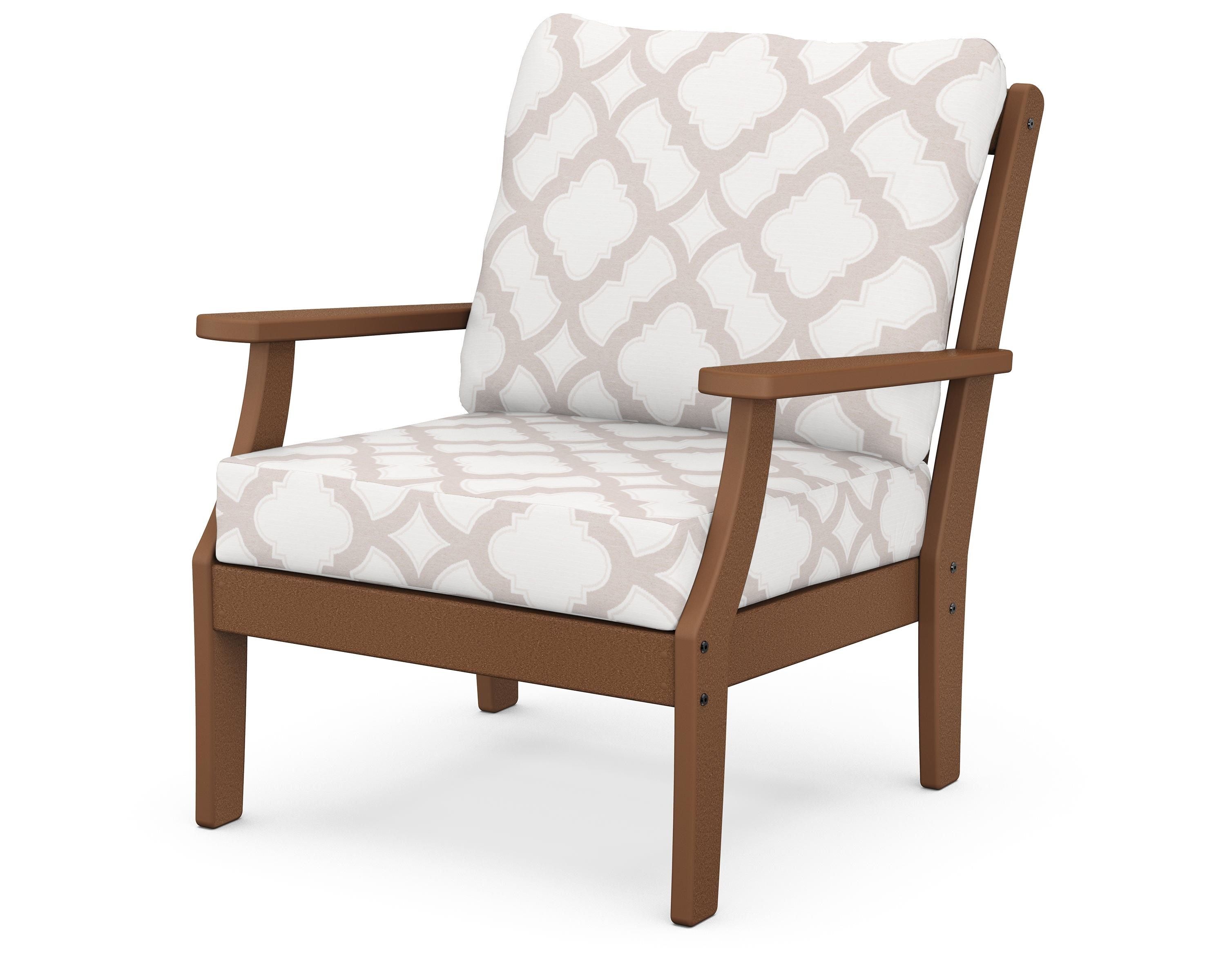POLYWOOD® Braxton Deep Seating Chair in Teak / Trellis Dune Burlap
