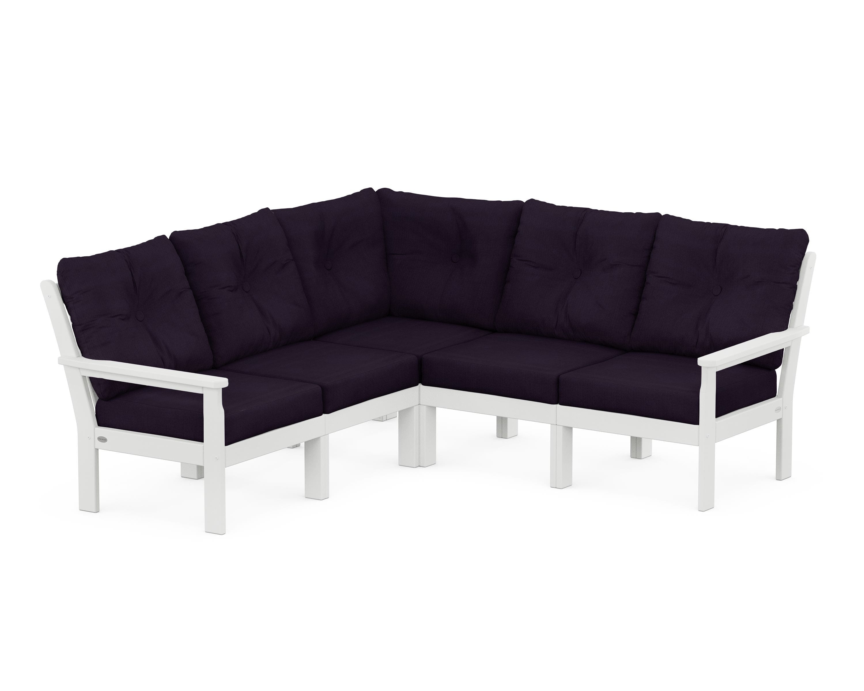 POLYWOOD® Vineyard 5-Piece Sectional in White / Navy Linen