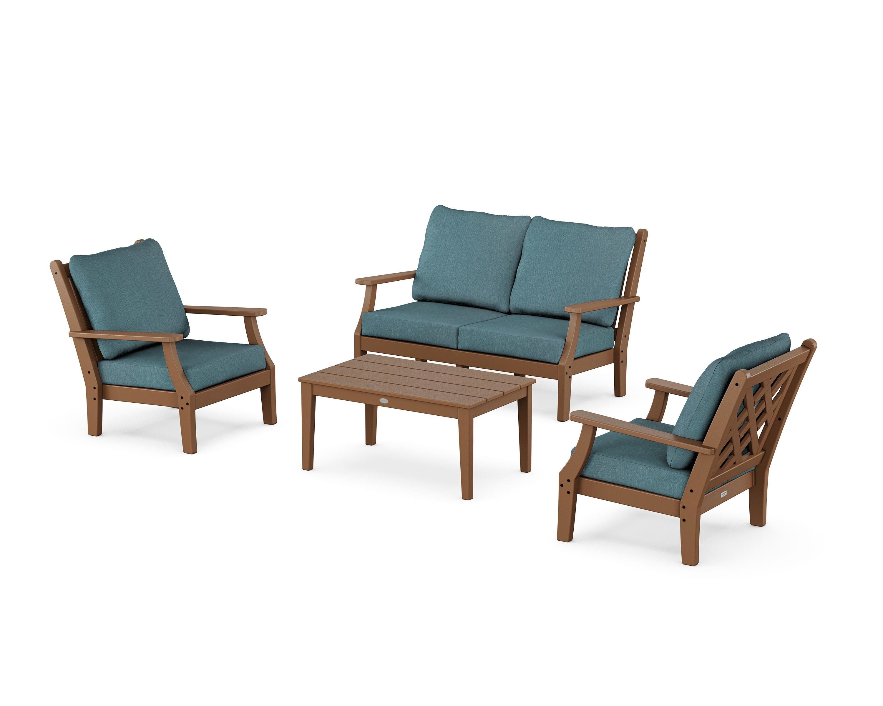 Country Living Wovendale 4-Piece Deep Seating Set with Loveseat in Teak / Ocean Teal