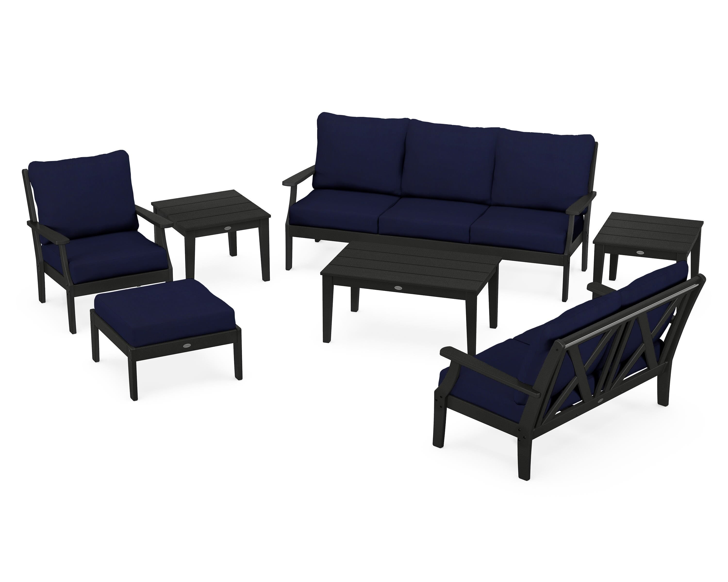 POLYWOOD® Braxton 7-Piece Deep Seating Set in Black / Navy