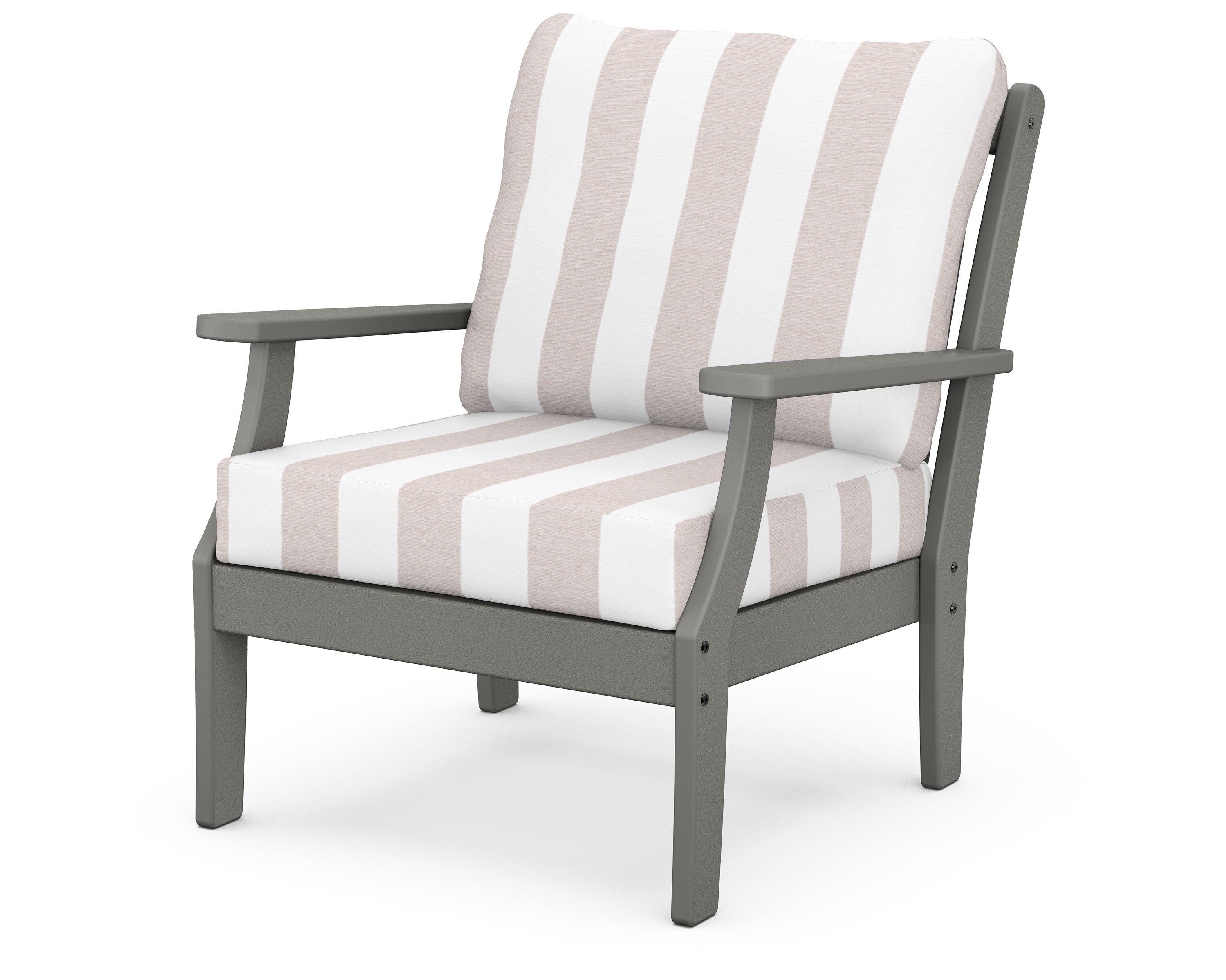POLYWOOD® Braxton Deep Seating Chair in Slate Grey / Cabana Stripe Dune Burlap
