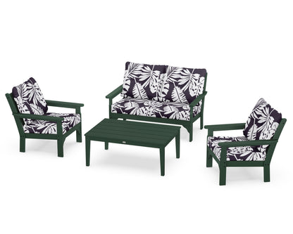 POLYWOOD® Vineyard 4-Piece Deep Seating Set in Green / Leaf Navy