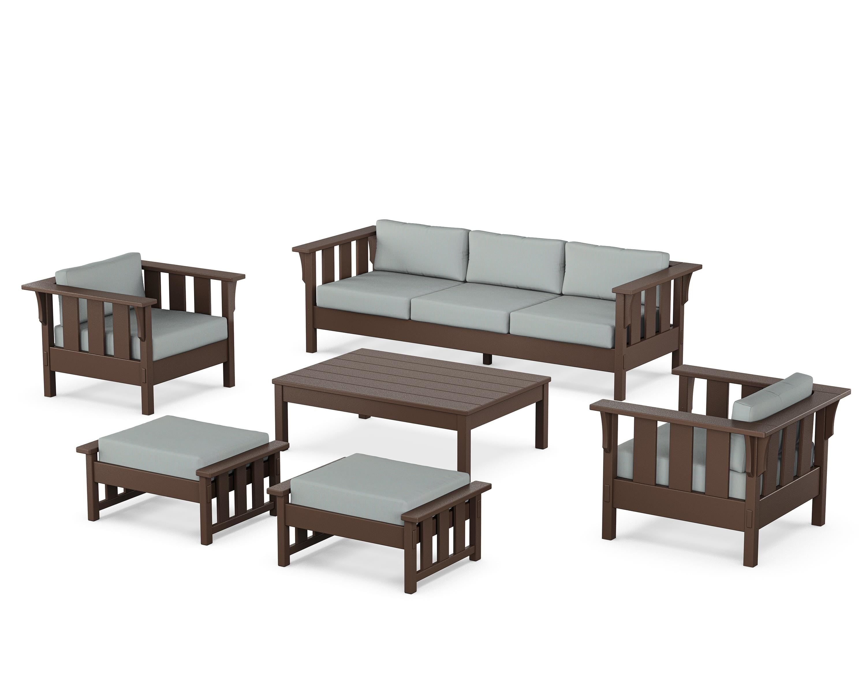 Martha Stewart by POLYWOOD® Acadia 6-Piece Lounge Sofa Set in Mahogany / Spa