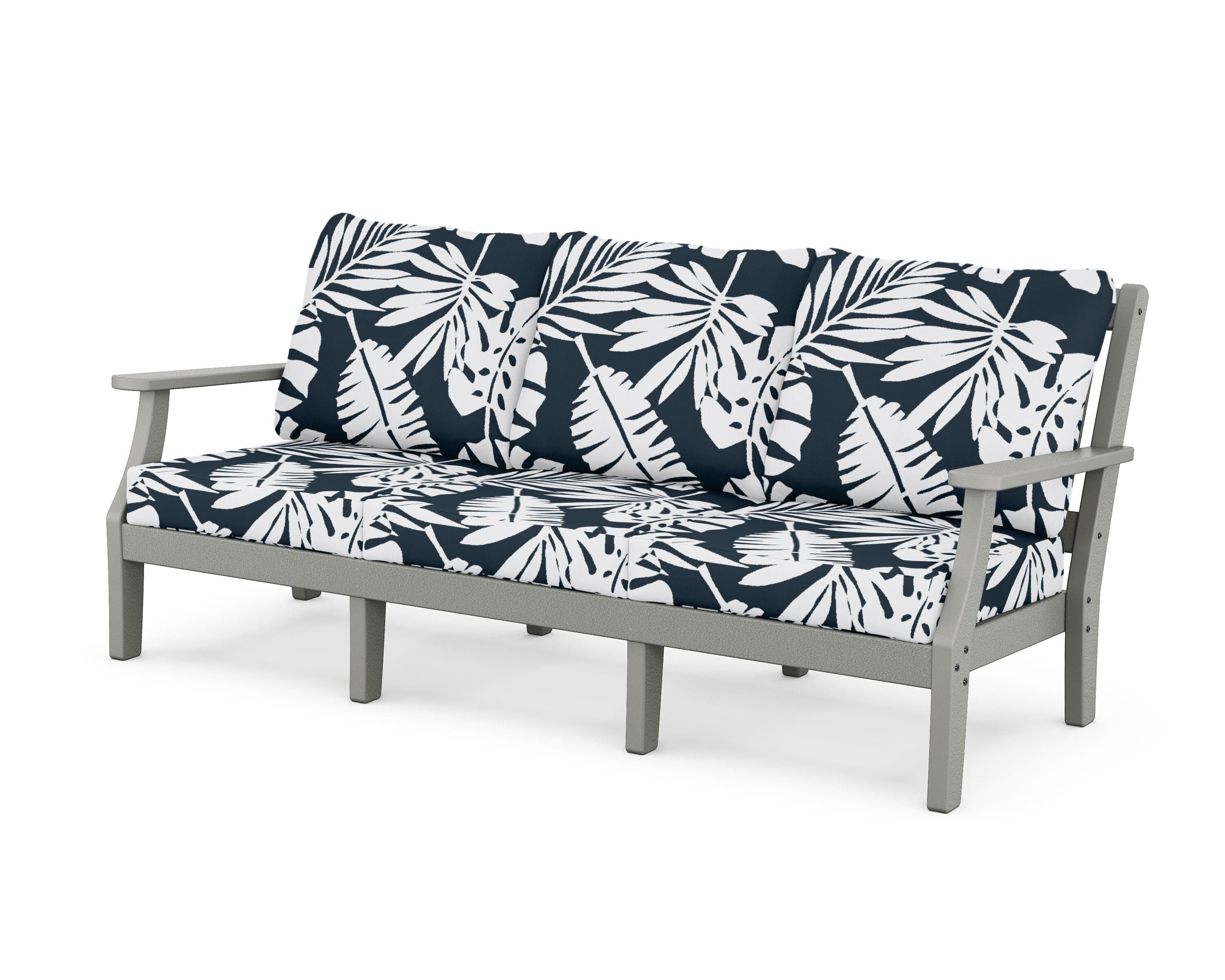 Martha Stewart by POLYWOOD® Chinoiserie Deep Seating Sofa in Slate Grey / Leaf Marine Indigo