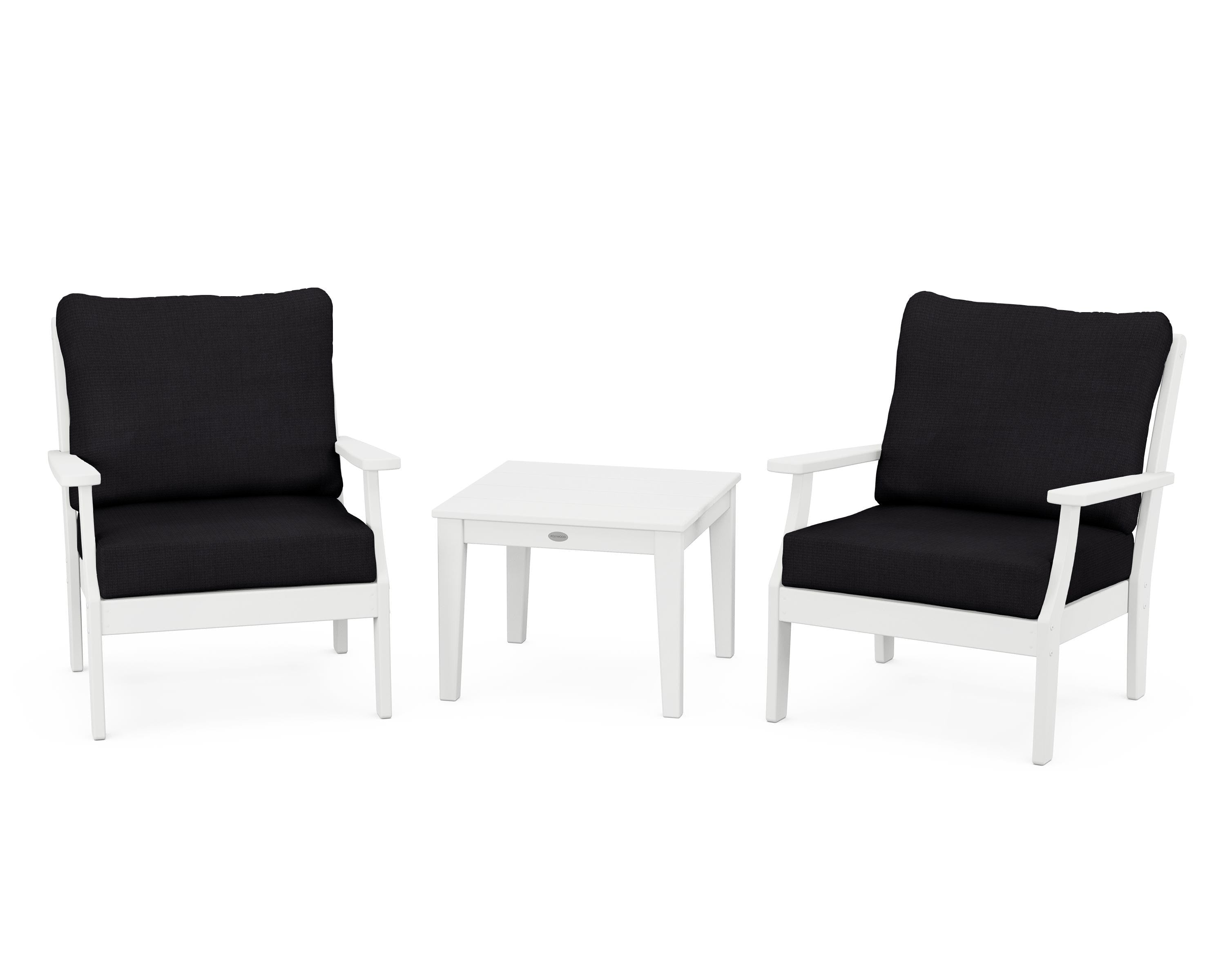 POLYWOOD® Braxton 3-Piece Deep Seating Set in White / Midnight Linen