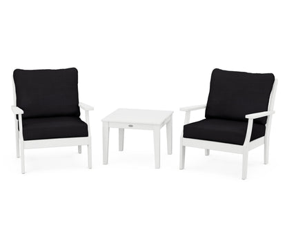 POLYWOOD® Braxton 3-Piece Deep Seating Set in White / Midnight Linen
